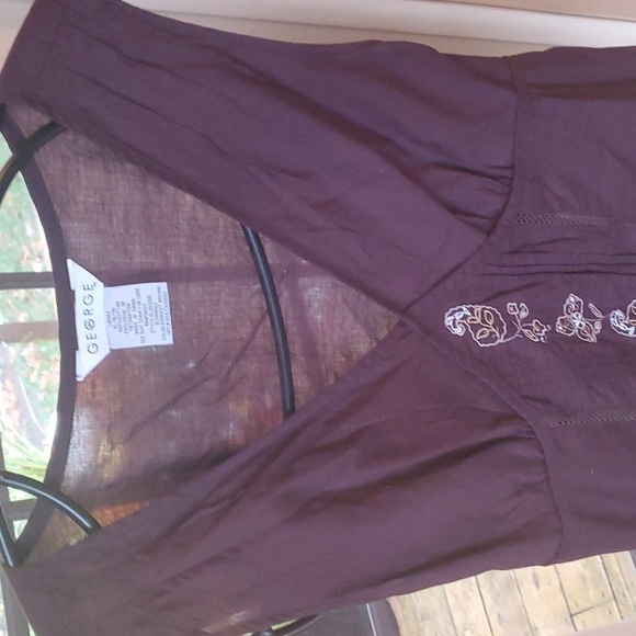 George Sleeveless Brown Embroidered Back Tie Sz XL Tunic Top Blouse - Picture 3 of 10